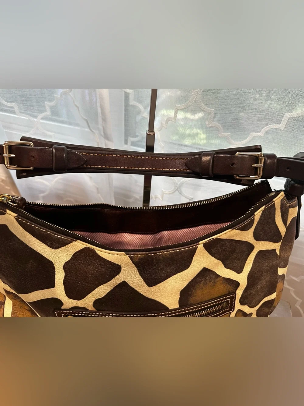 Dooney & Bourke Vintage Safari Giraffe Print Leather Hobo Shoulder Bag